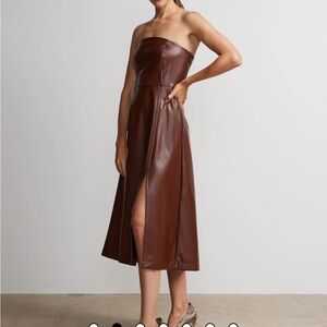 New York & Company Strapless Faux Leather Brown Dress